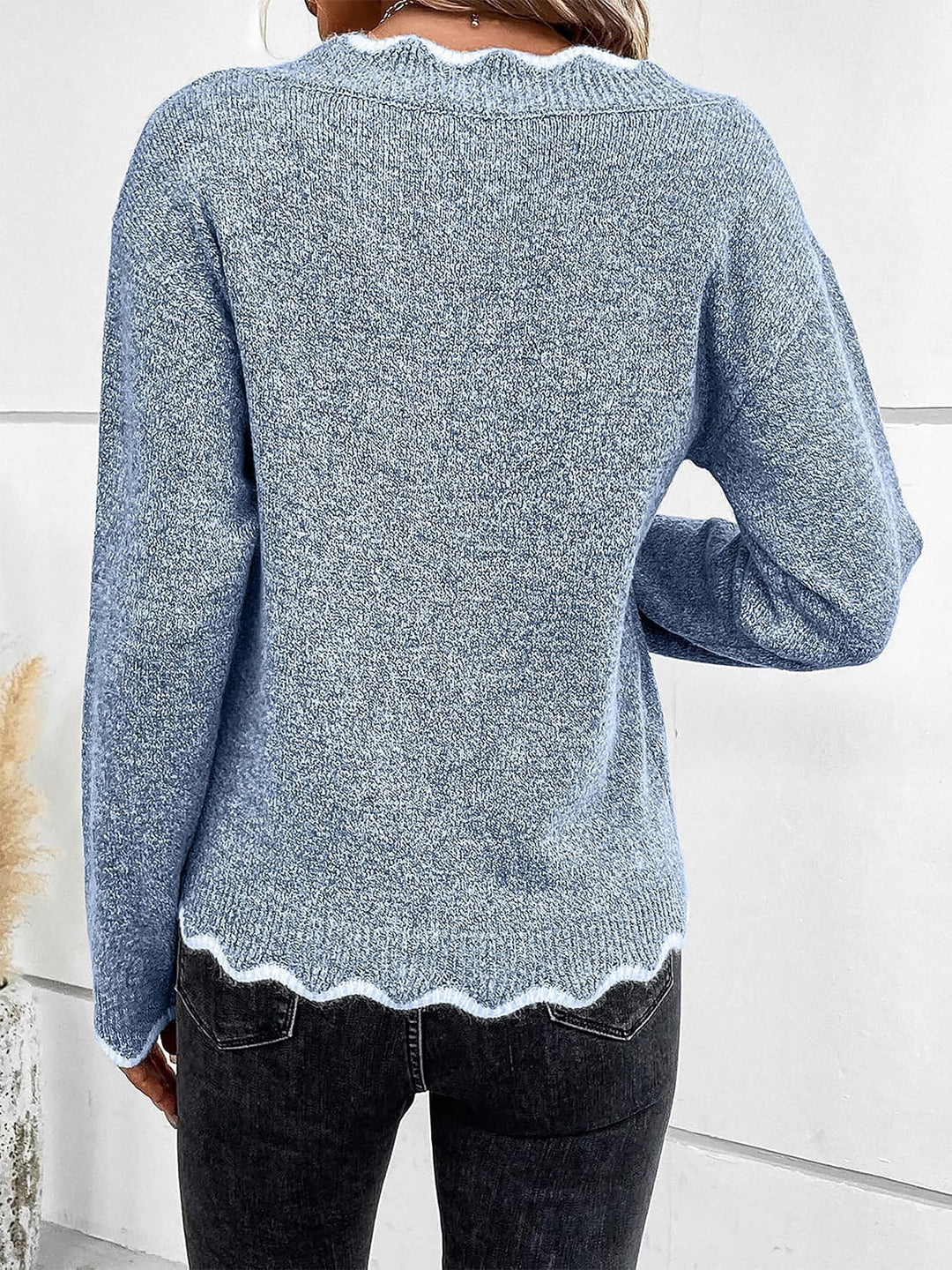 Gelvonne | Damen Feinstrickpullover V-Ausschnitt - Light Blue - Image 2