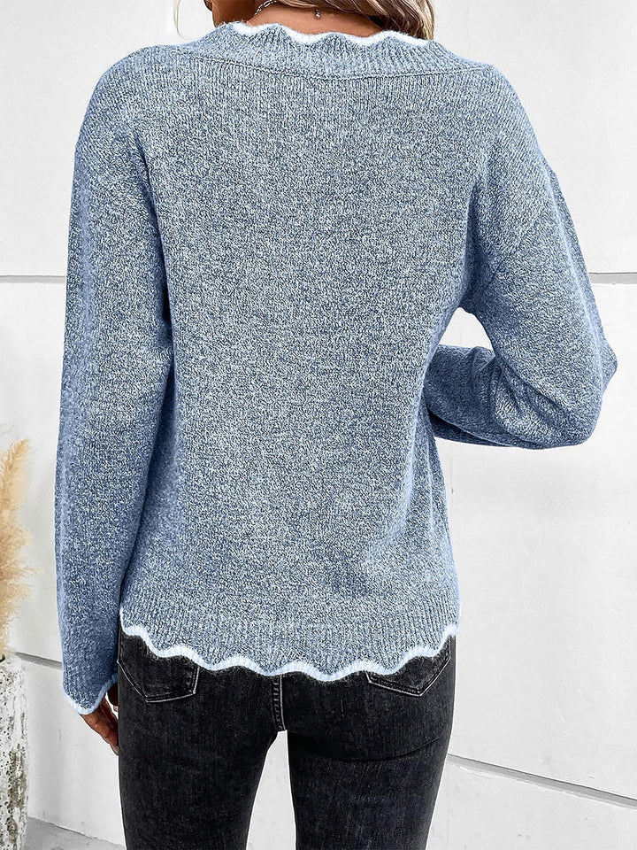 Gelvonne | Damen Feinstrickpullover V-Ausschnitt - Light Blue - Image 2