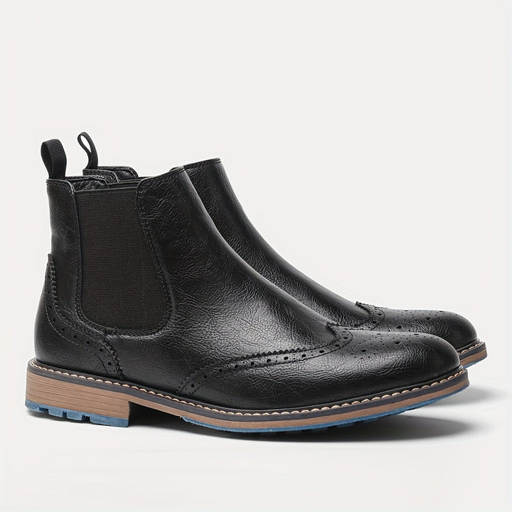 Gelvorn | Herren Stiefeletten Chelsea Boots mit Broguing - Black - Image 1