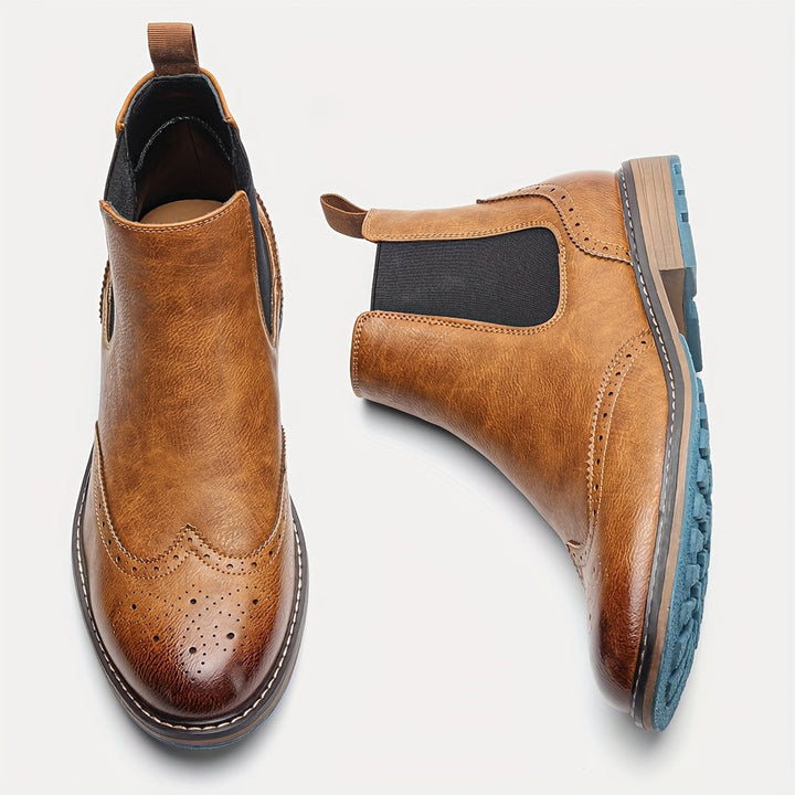 Gelvorn | Herren Stiefeletten Chelsea Boots mit Broguing - Black - Image 3
