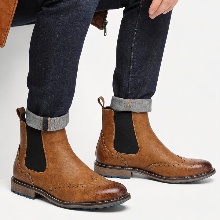 Gelvorn | Herren Stiefeletten Chelsea Boots mit Broguing - Black - Image 4