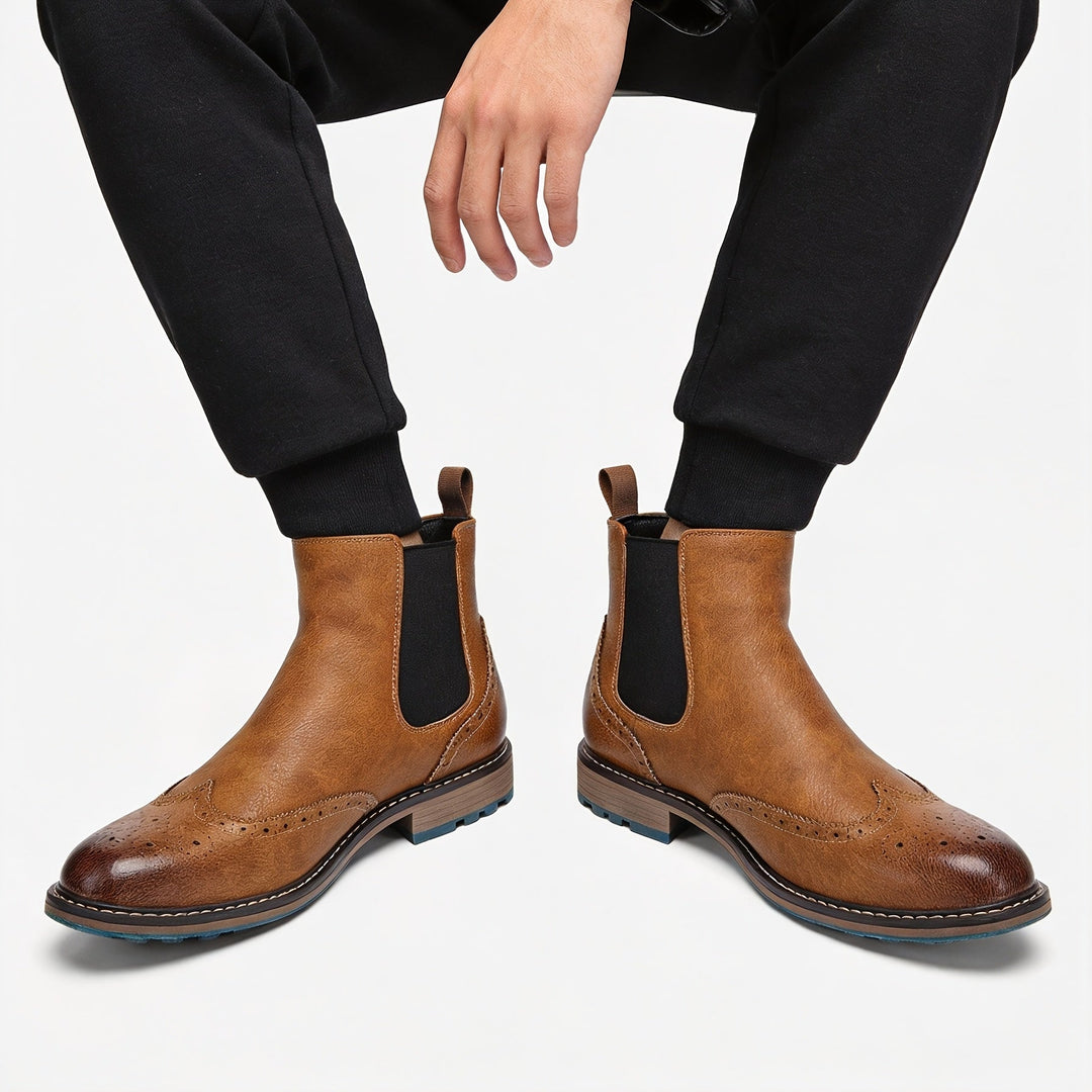 Gelvorn | Herren Stiefeletten Chelsea Boots mit Broguing - Black - Image 6