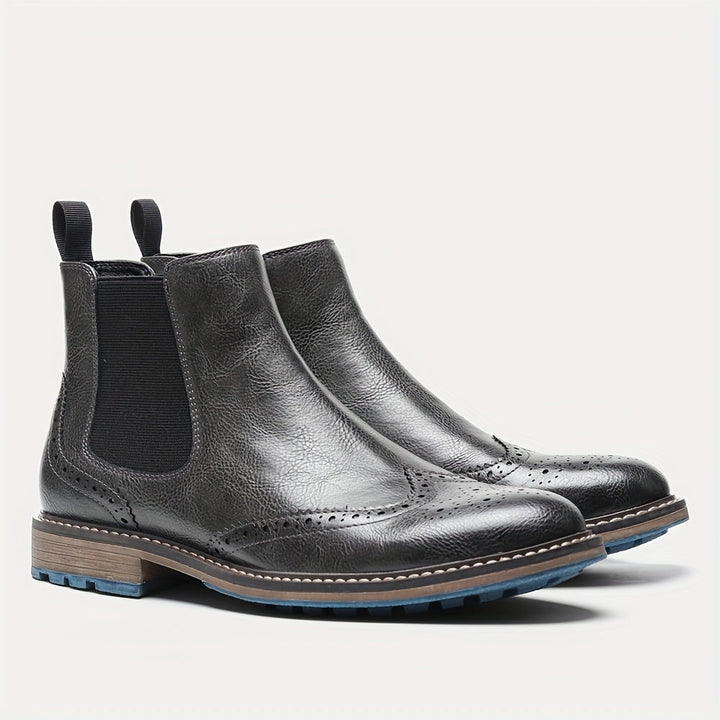 Gelvorn | Herren Stiefeletten Chelsea Boots mit Broguing - Black - Image 7