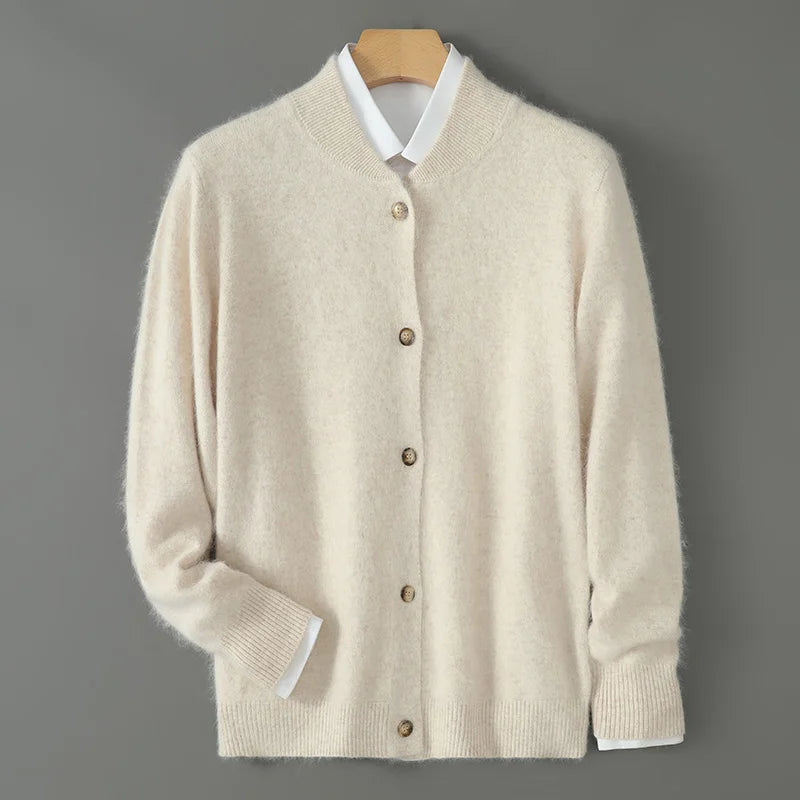 Gelvorna | Damen Strickjacke Rundhals Knopfleiste - Cream - Image 1