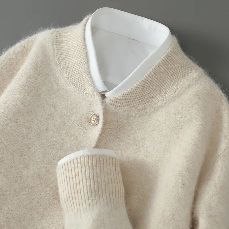 Gelvorna | Damen Strickjacke Rundhals Knopfleiste - Cream - Image 11