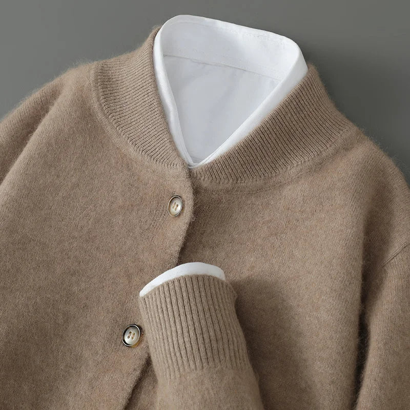 Gelvorna | Damen Strickjacke Rundhals Knopfleiste - Cream - Image 12