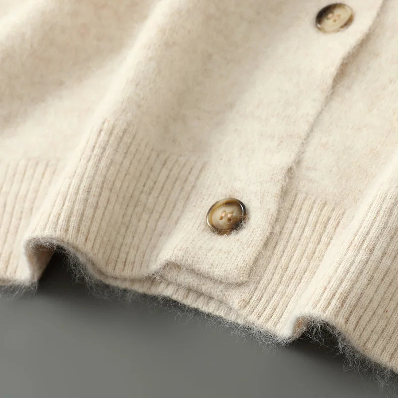 Gelvorna | Damen Strickjacke Rundhals Knopfleiste - Cream - Image 4