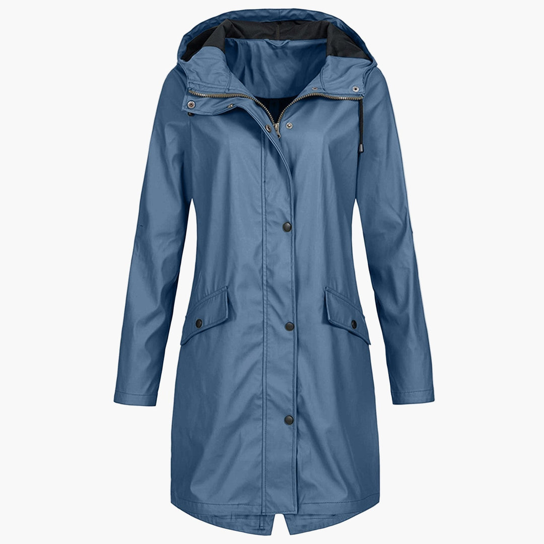 Gerdwyn | Damen Langer Kapuzen-Regenmantel Wasserabweisend - Navy - Image 6