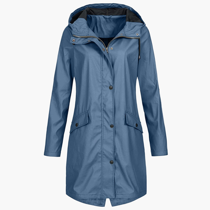 Gerdwyn | Damen Langer Kapuzen-Regenmantel Wasserabweisend - Navy - Image 6