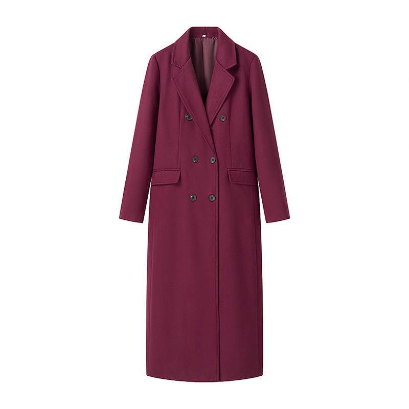 Gerlind | Damen Langer Wintermantel Doppelreihig - Burgundy - Image 1
