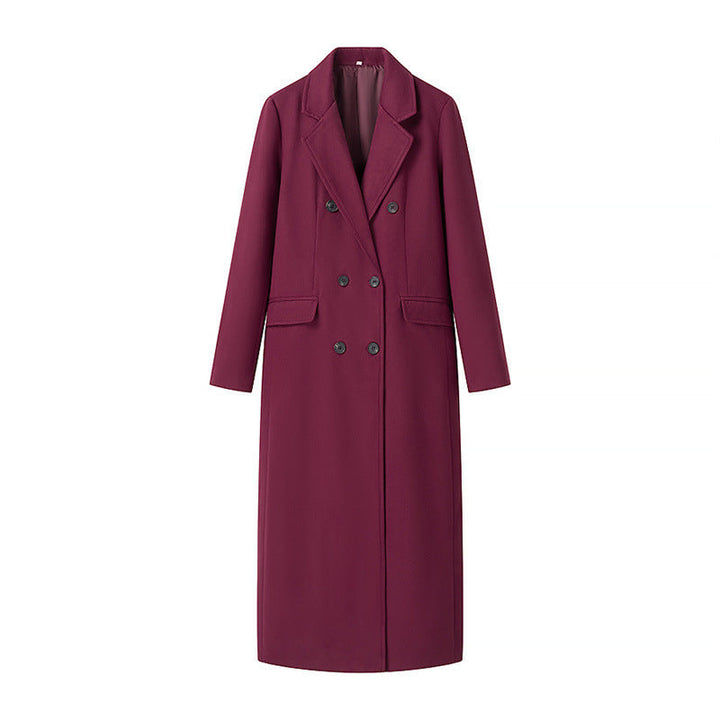 Gerlind | Damen Langer Wintermantel Doppelreihig - Burgundy - Image 1