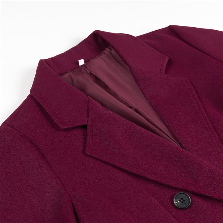 Gerlind | Damen Langer Wintermantel Doppelreihig - Burgundy - Image 3