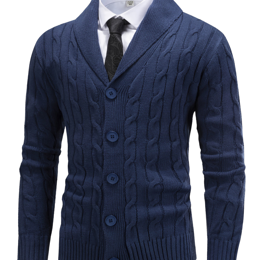 Gervand | Herren Strickjacke Schalkragen Zopfmuster - Navy - Image 1