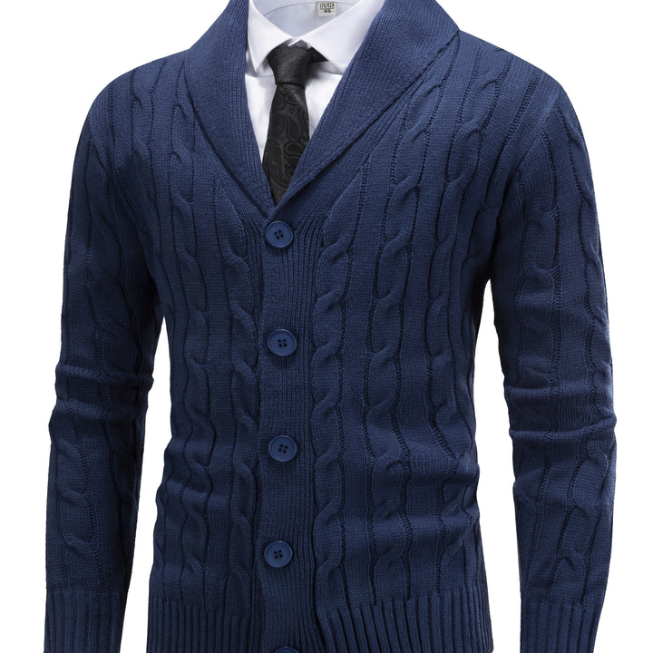 Gervand | Herren Strickjacke Schalkragen Zopfmuster - Navy - Image 1