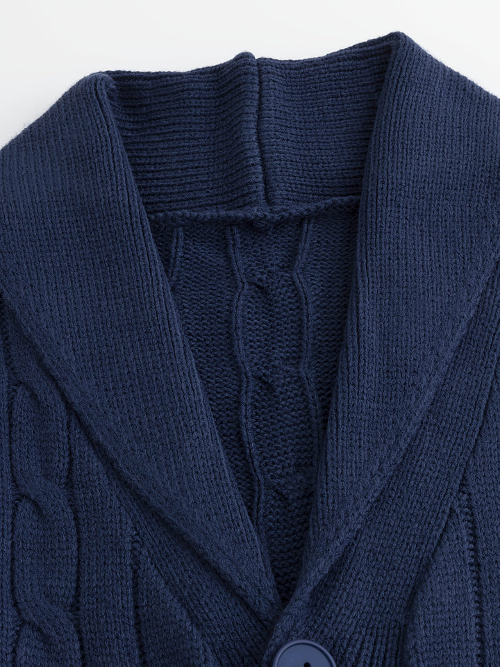 Gervand | Herren Strickjacke Schalkragen Zopfmuster - Navy - Image 2