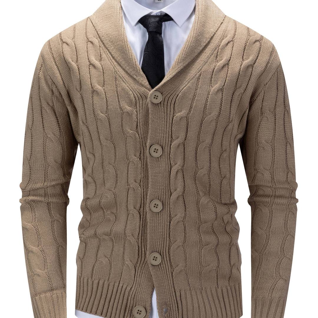 Gervand | Herren Strickjacke Schalkragen Zopfmuster - Navy - Image 4