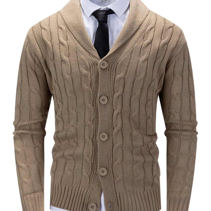 Gervand | Herren Strickjacke Schalkragen Zopfmuster - Navy - Image 4