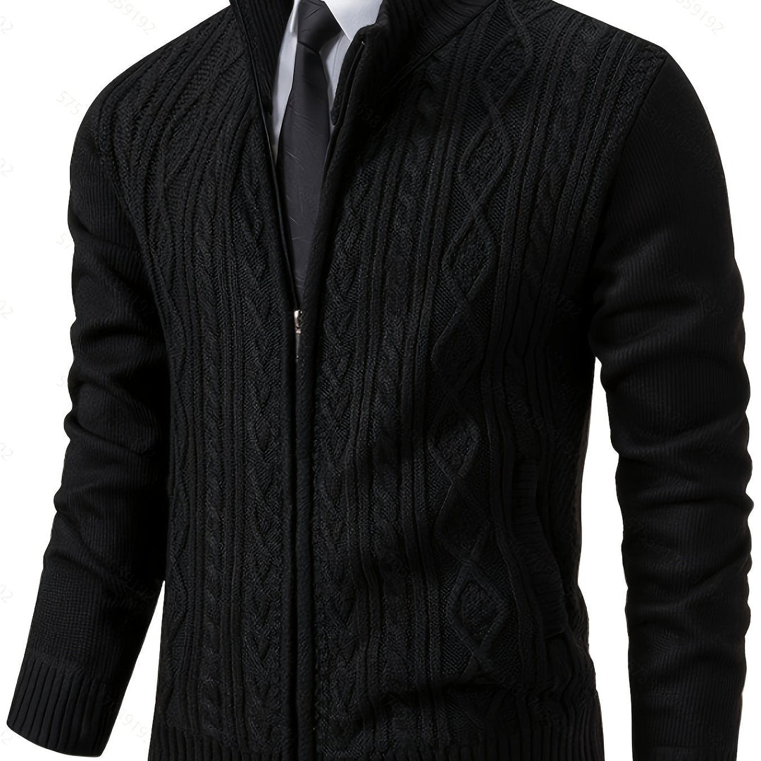 Gervold | Herren Strickjacke Reißverschluss Zopfmuster - Black - Image 1