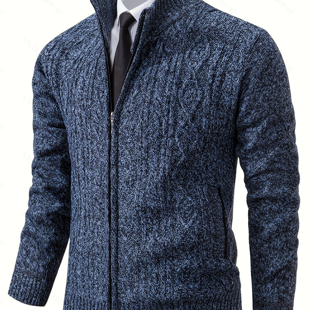 Gervold | Herren Strickjacke Reißverschluss Zopfmuster - Black - Image 12