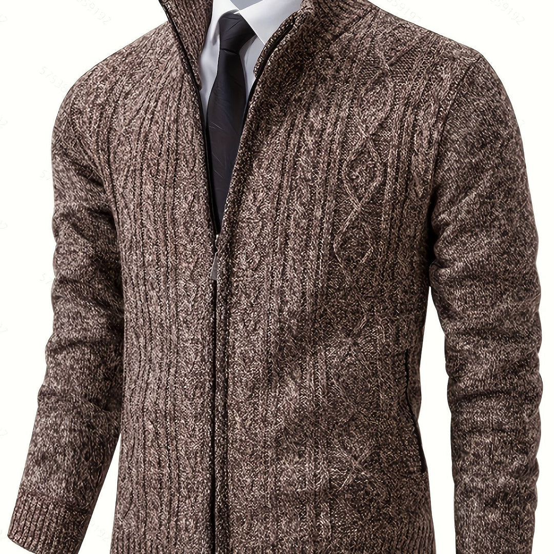 Gervold | Herren Strickjacke Reißverschluss Zopfmuster - Black - Image 18