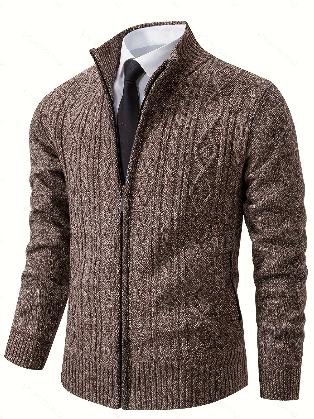 Gervold | Herren Strickjacke Reißverschluss Zopfmuster - Black - Image 19