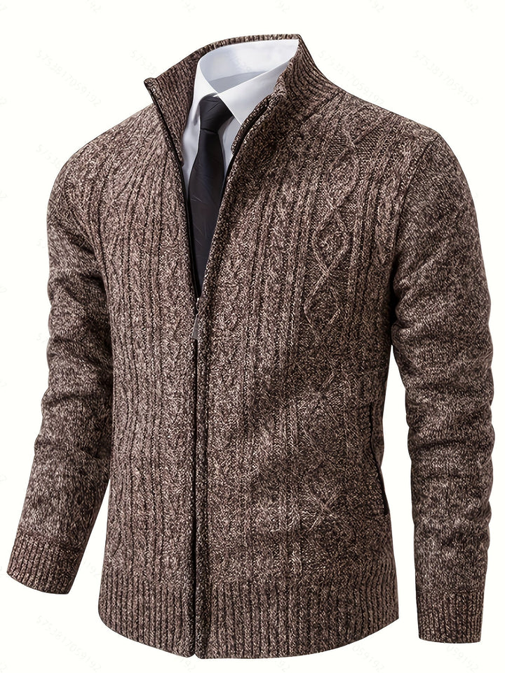 Gervold | Herren Strickjacke Reißverschluss Zopfmuster - Black - Image 19