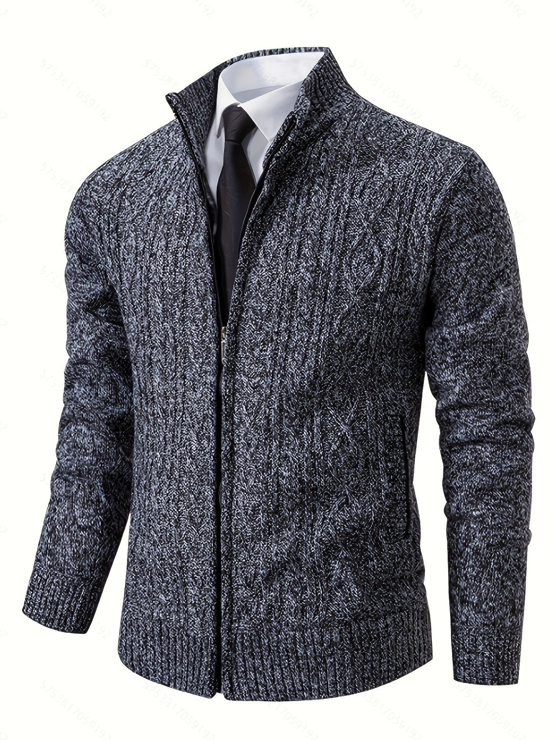 Gervold | Herren Strickjacke Reißverschluss Zopfmuster - Black - Image 25