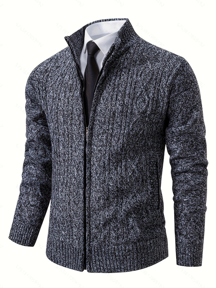 Gervold | Herren Strickjacke Reißverschluss Zopfmuster - Black - Image 25