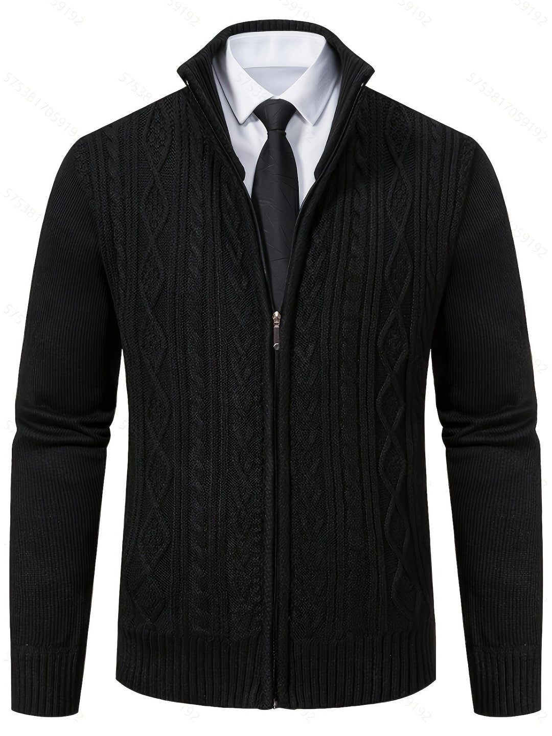 Gervold | Herren Strickjacke Reißverschluss Zopfmuster - Black - Image 5