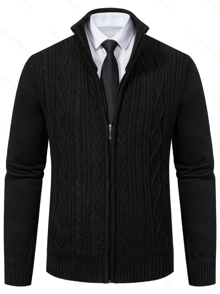Gervold | Herren Strickjacke Reißverschluss Zopfmuster - Black - Image 5