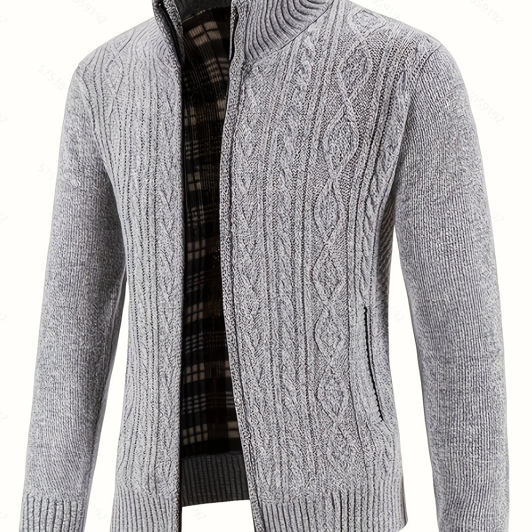 Gervold | Herren Strickjacke Reißverschluss Zopfmuster - Black - Image 6