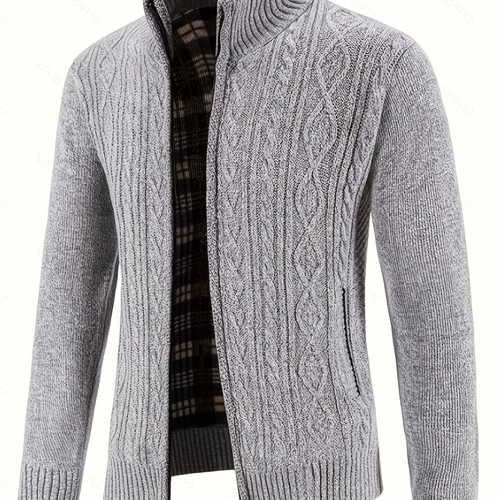Gervold | Herren Strickjacke Reißverschluss Zopfmuster - Black - Image 6