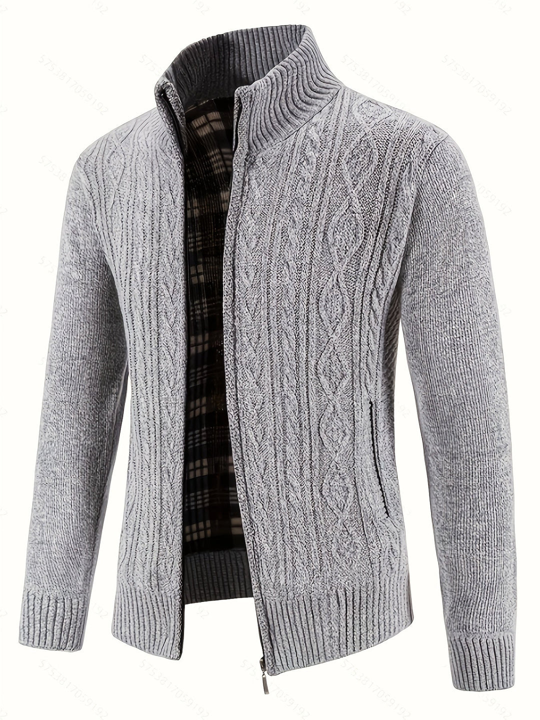 Gervold | Herren Strickjacke Reißverschluss Zopfmuster - Black - Image 7