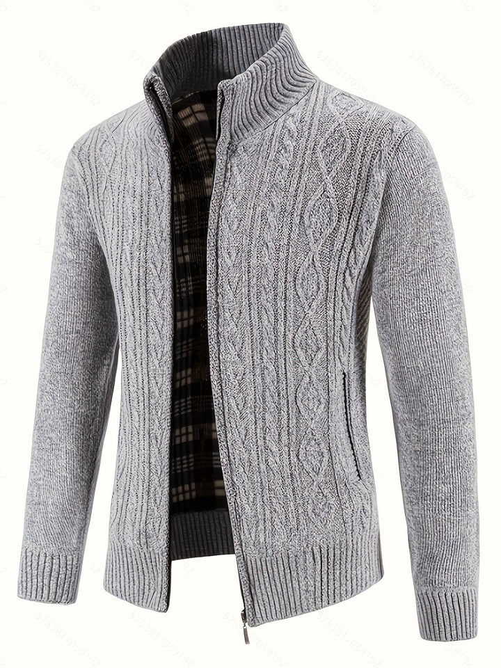 Gervold | Herren Strickjacke Reißverschluss Zopfmuster - Black - Image 7