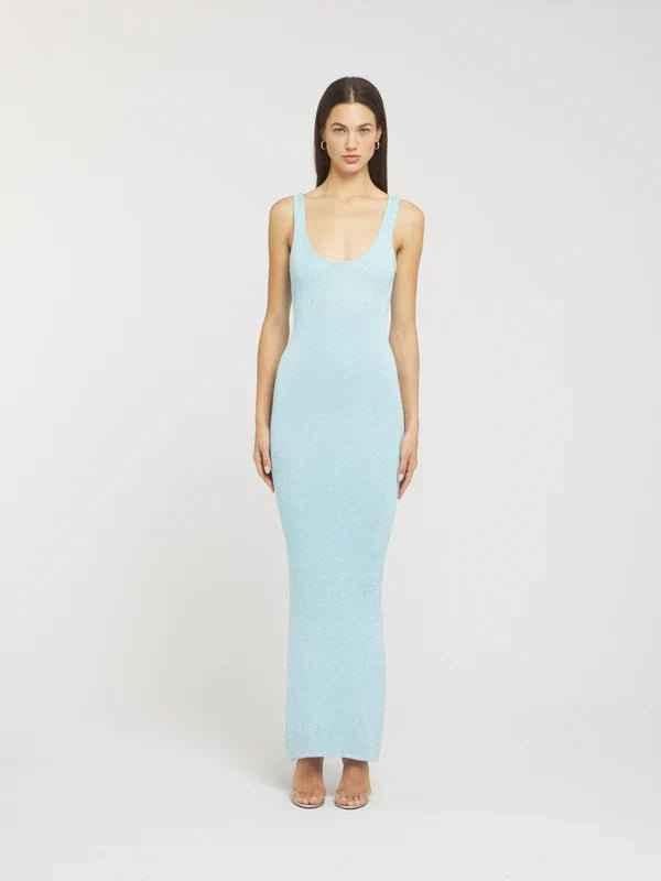 Glyndveka | Damen Glitzer Strickkleid Maxi figurbetonend - Light Blue - Image 2