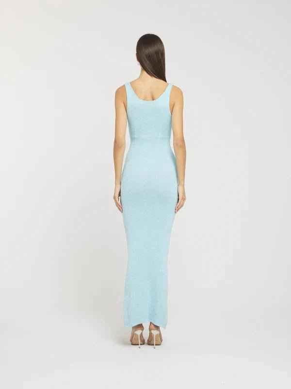 Glyndveka | Damen Glitzer Strickkleid Maxi figurbetonend - Light Blue - Image 3