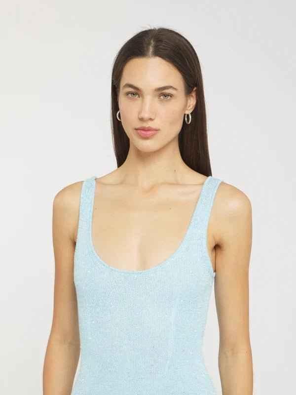 Glyndveka | Damen Glitzer Strickkleid Maxi figurbetonend - Light Blue - Image 4