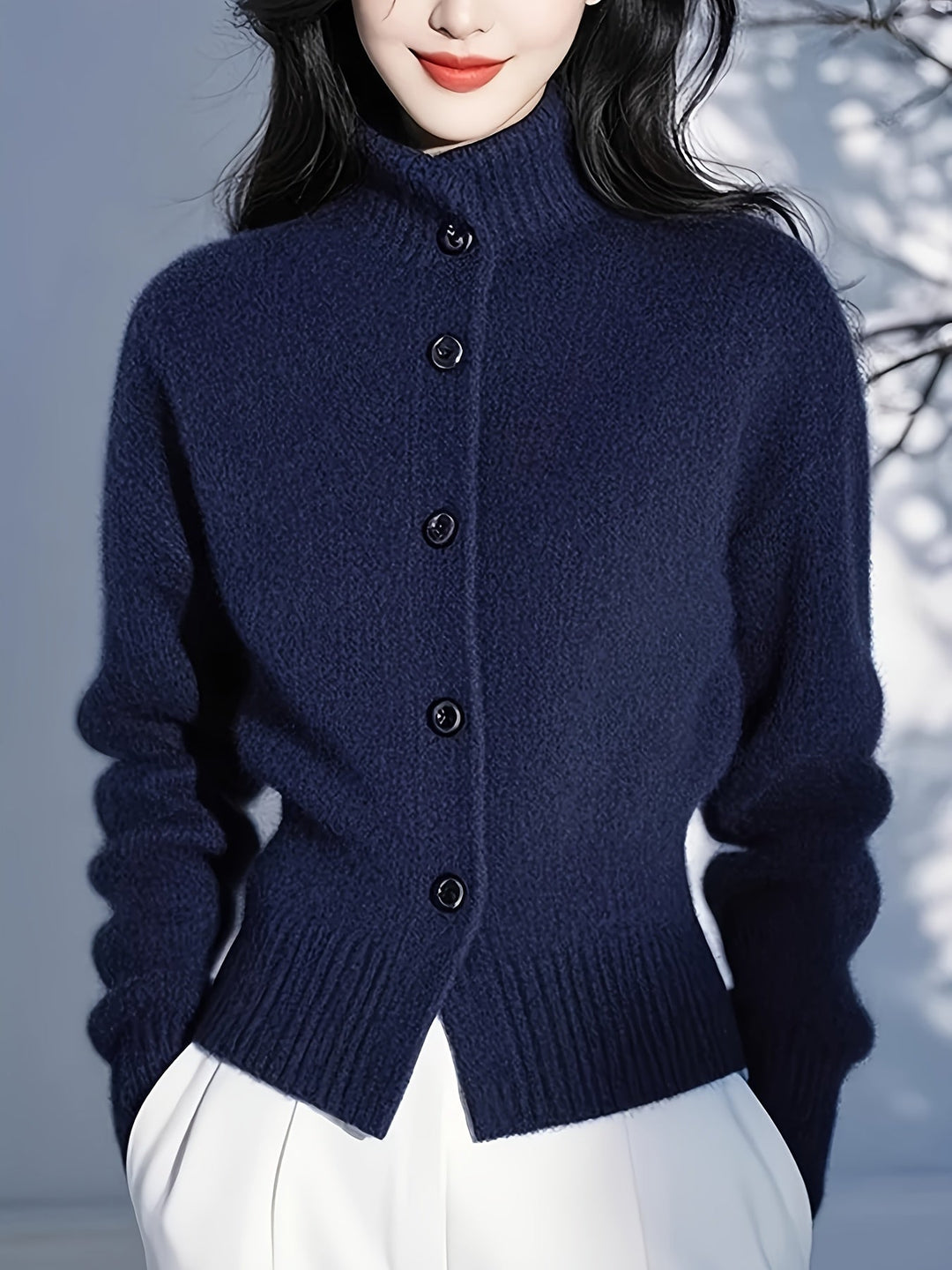 Golvane | Damen Strickjacke Stehkragen Knopfleiste - Red - Image 11