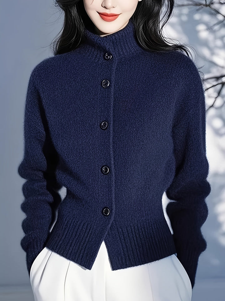 Golvane | Damen Strickjacke Stehkragen Knopfleiste - Red - Image 11