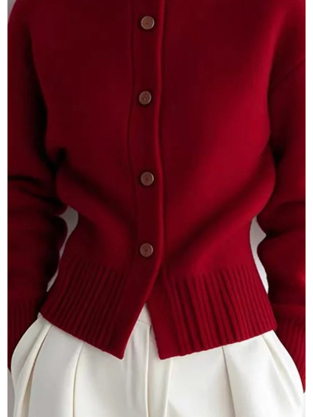 Golvane | Damen Strickjacke Stehkragen Knopfleiste - Red - Image 6