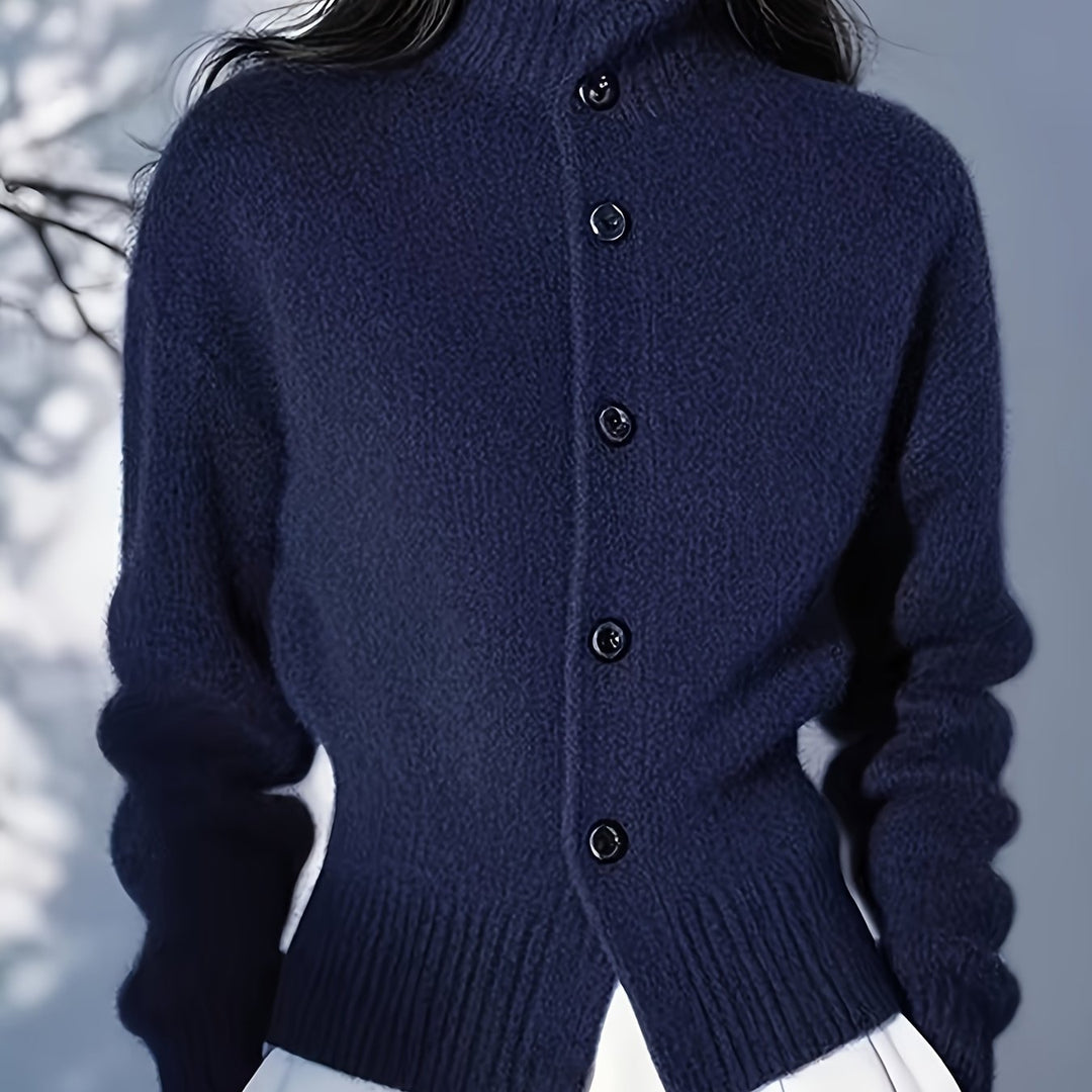 Golvane | Damen Strickjacke Stehkragen Knopfleiste - Red - Image 7