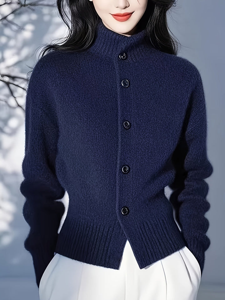 Golvane | Damen Strickjacke Stehkragen Knopfleiste - Red - Image 8