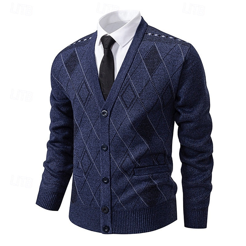 Golvard | Herren Strickjacke Rautenmuster V-Ausschnitt - Navy - Image 1
