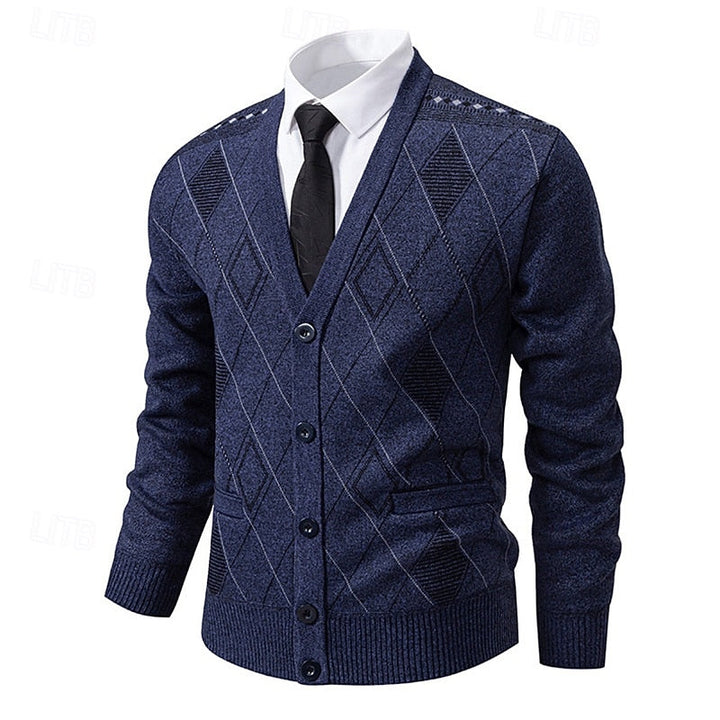 Golvard | Herren Strickjacke Rautenmuster V-Ausschnitt - Navy - Image 1