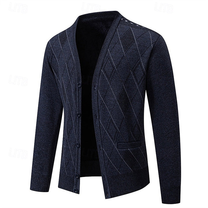 Golvard | Herren Strickjacke Rautenmuster V-Ausschnitt - Navy - Image 11