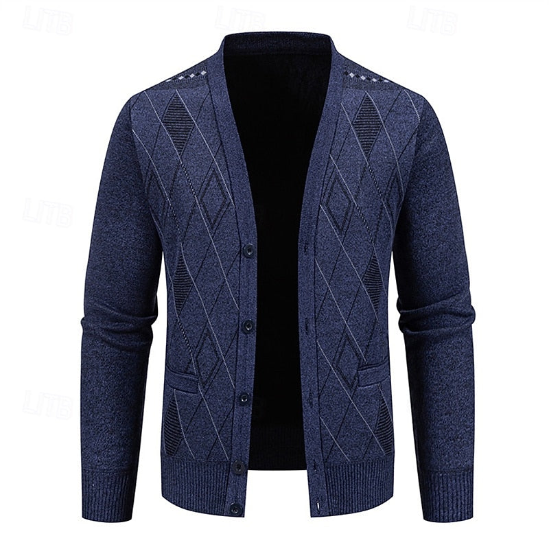 Golvard | Herren Strickjacke Rautenmuster V-Ausschnitt - Navy - Image 2