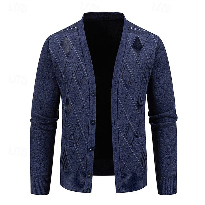 Golvard | Herren Strickjacke Rautenmuster V-Ausschnitt - Navy - Image 2