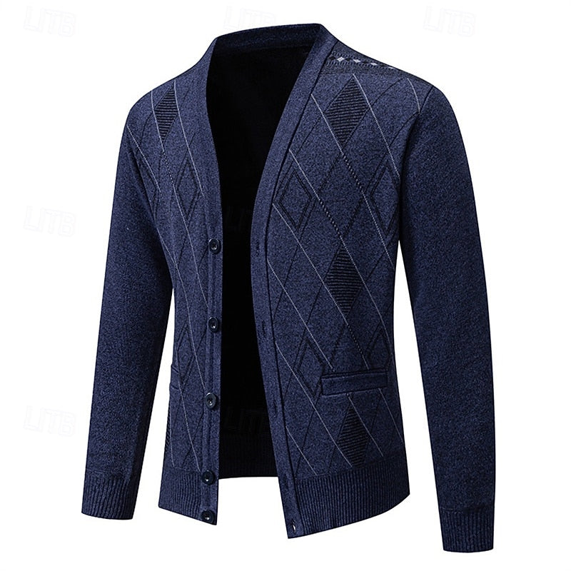 Golvard | Herren Strickjacke Rautenmuster V-Ausschnitt - Navy - Image 3