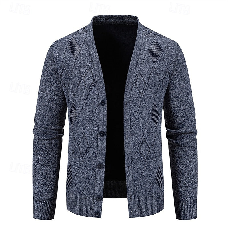 Golvard | Herren Strickjacke Rautenmuster V-Ausschnitt - Navy - Image 5