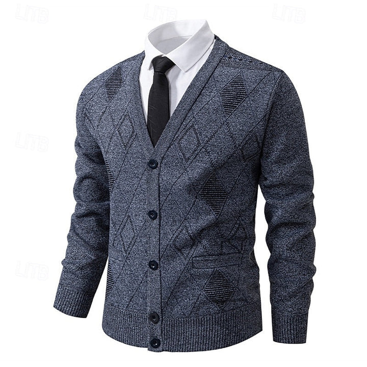 Golvard | Herren Strickjacke Rautenmuster V-Ausschnitt - Navy - Image 6